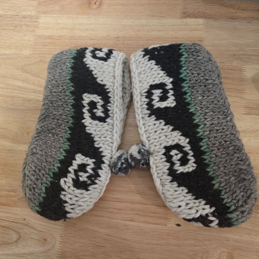 Mexican Artisan Handknit Wool Slippers Boho Geometric